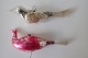 Julepynt - håndmalede glasfugle med glashårshaler fra 1930-erne/40-erne - sælges individuelt.Gåsen en den dobbeltvingede fugl er solgt.